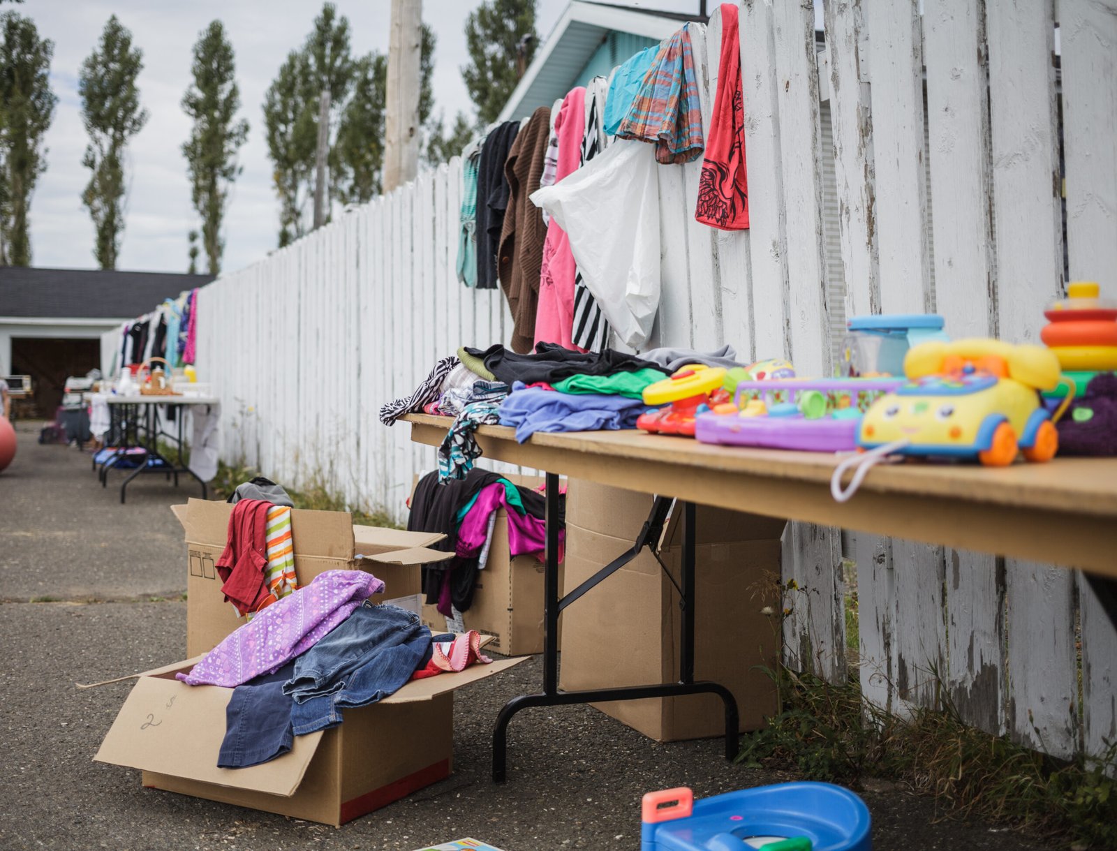 A community swap table filled with pre-owned items